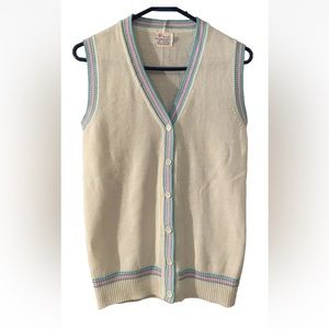 Vintage Mr. Toni 80s 90s Knit Sweater Vest White Button Up Size Large Unisex